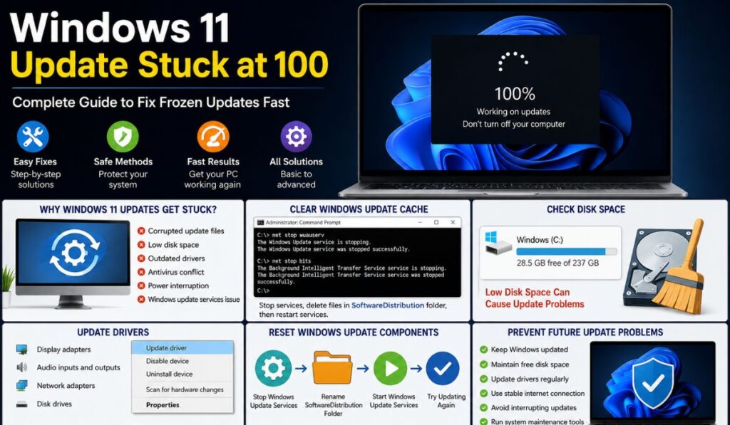 Windows 11 update stuck at 100